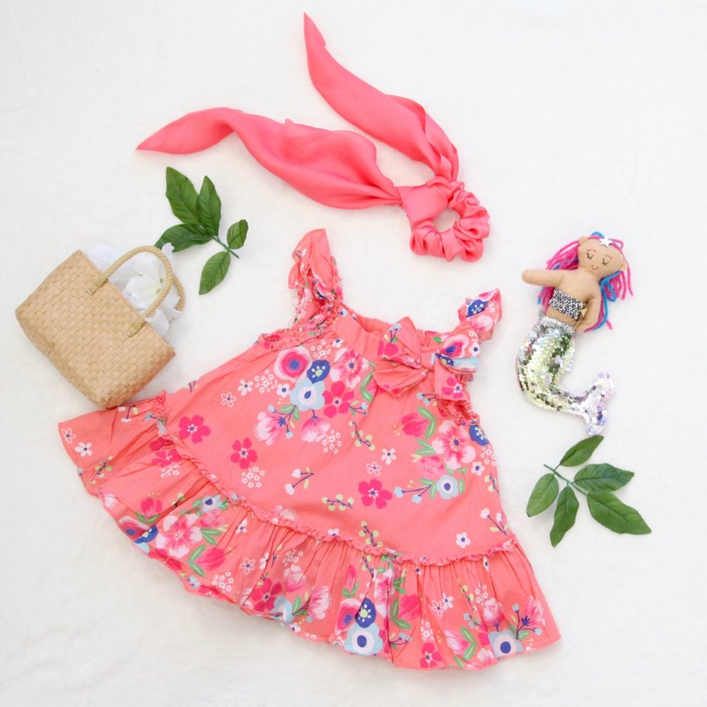 Coral Flower Infant Dress